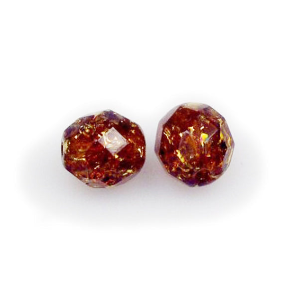 Fire Polished Faceted Beads Round, Transparent Brown Cracked (10110-85500), Bohemia Crystal Glass, Czech Republic