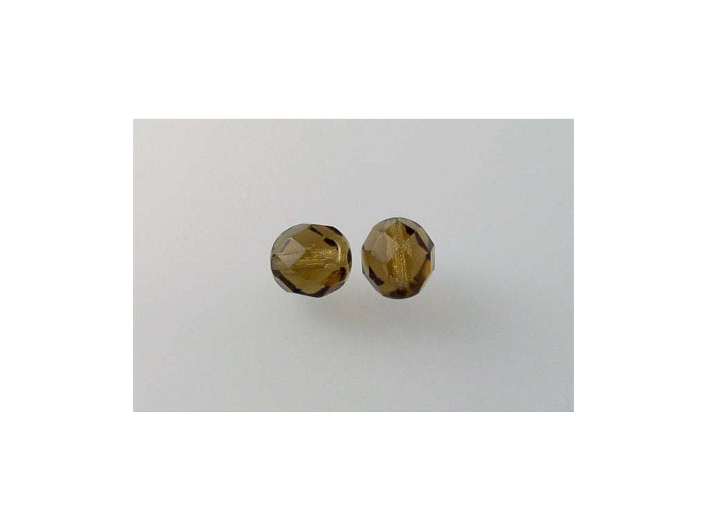 OUTLET 250g Round Faceted Fire Polished Beads, Transparent Brown A (10220-A), Glass, Czech Republic