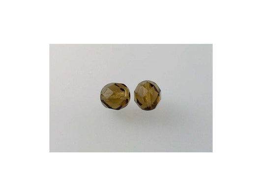 OUTLET 250g Round Faceted Fire Polished Beads, Transparent Brown P (10220-P), Glass, Czech Republic