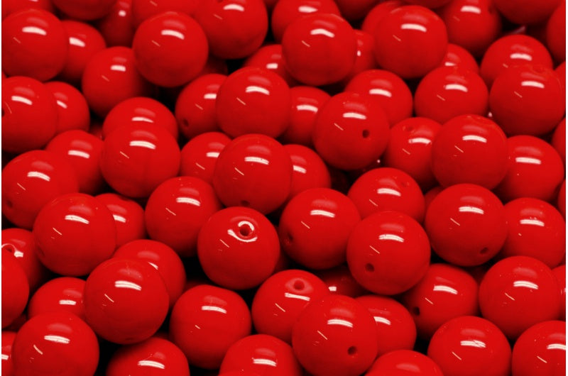 OUTLET 10 克圆形 Druck 珠子，8 x 8 毫米，不透明红色 (93200)，玻璃，捷克共和国