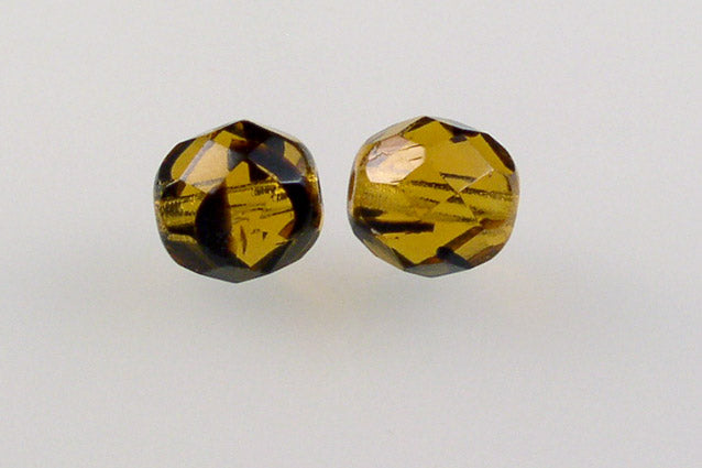 OUTLET 250g Round Faceted Fire Polished Beads, Orange With Brown Lines B (18016-B), Glass, Czech Republic