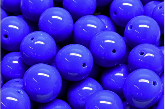 Round Druck Beads, Opaque Blue (33050), Glass, Czech Republic