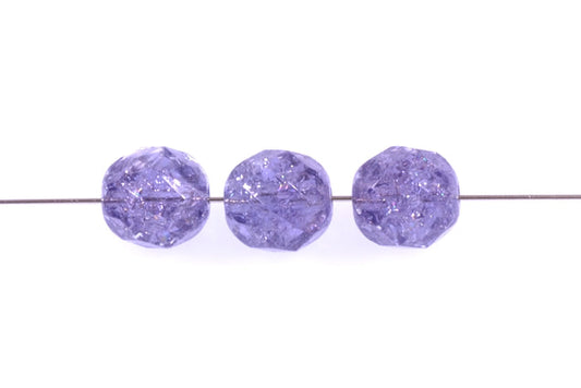 Fire Polished Faceted Beads Round 8 mm, Transparent Light Amethyst Cracked (20500-85500), Bohemia Crystal Glass, Czechia 15119001