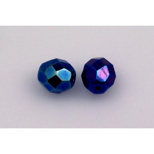 Faceted Round Fire Polished Beads, Black Blue Iris (23980-21435), Glass, Czech Republic