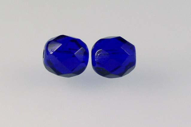 Faceted Round Fire Polished Beads, Transparent Blue (30080), Glass, Czech Republic
