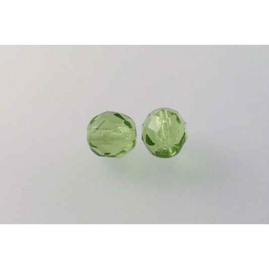 Faceted Round Fire Polished Beads, Transparent Green (50220), Glass, Czech Republic