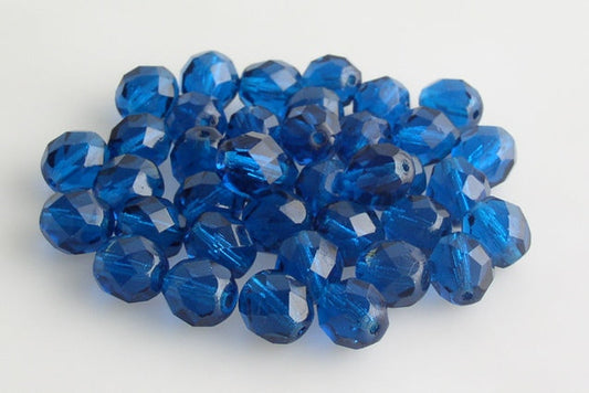 OUTLET 250g Round Faceted Fire Polished Beads, Transparent Aqua P (060080-P), Glass, Czech Republic