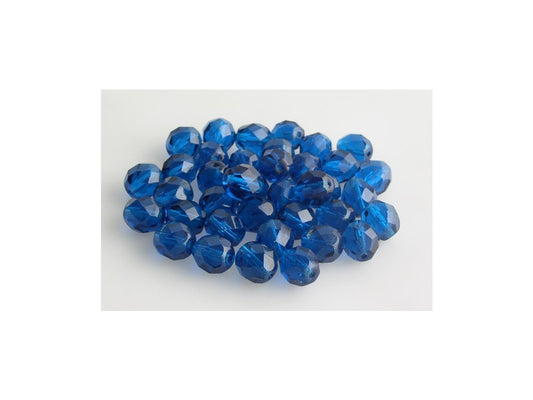 OUTLET 250g Round Faceted Fire Polished Beads, Transparent Aqua P (60080-P), Glass, Czech Republic