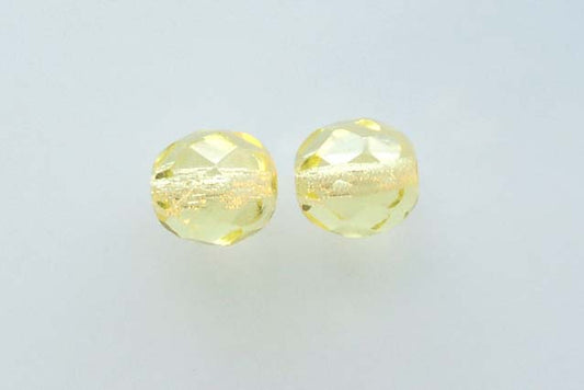 OUTLET 250g Round Faceted Fire Polished Beads, Transparent Yellow P (80120-P), Glass, Czech Republic