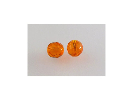 OUTLET 250g Round Faceted Fire Polished Beads, Transparent Orange A (90020-A), Glass, Czech Republic