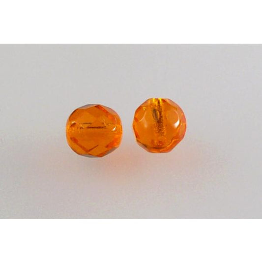 OUTLET 250g Round Faceted Fire Polished Beads, Transparent Orange A (90020-A), Glass, Czech Republic