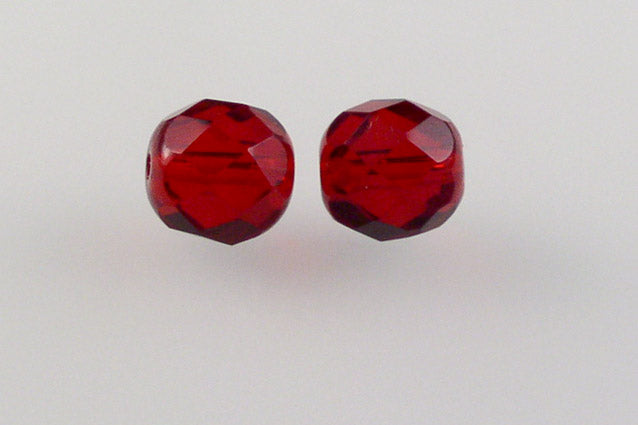 OUTLET 250g Round Faceted Fire Polished Beads, Transparent Red Ab (90090-28701), Glass, Czech Republic