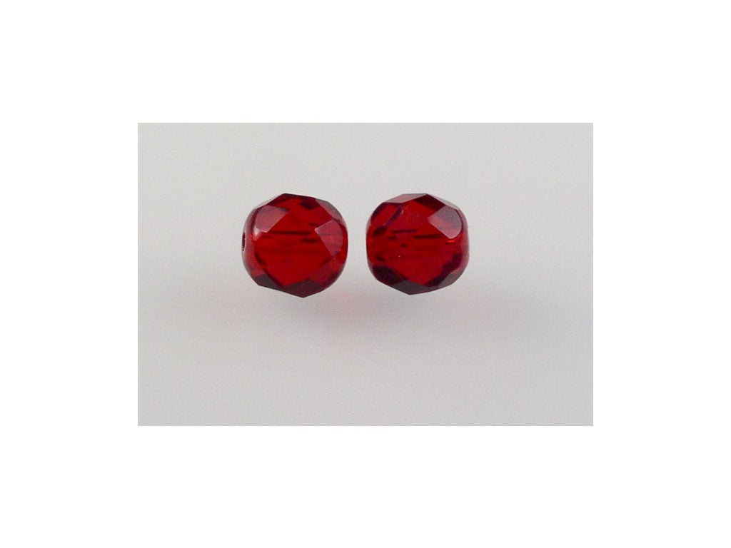 OUTLET 250g Round Faceted Fire Polished Beads, Transparent Red A (90090-A), Glass, Czech Republic