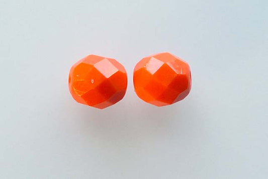 Faceted Round Fire Polished Beads, Deep Orange (93140), Glass, Czech Republic