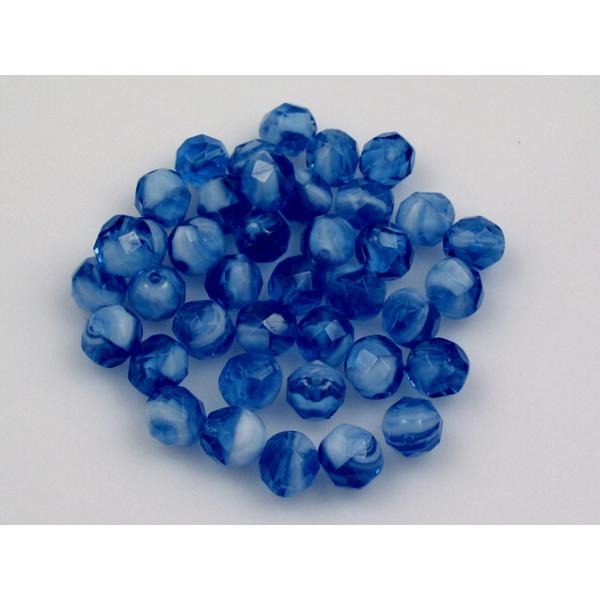 Fire Polished Faceted Beads Round 8 mm, Mixed Colors Blue White (), Bohemia Crystal Glass, Czechia 15119001