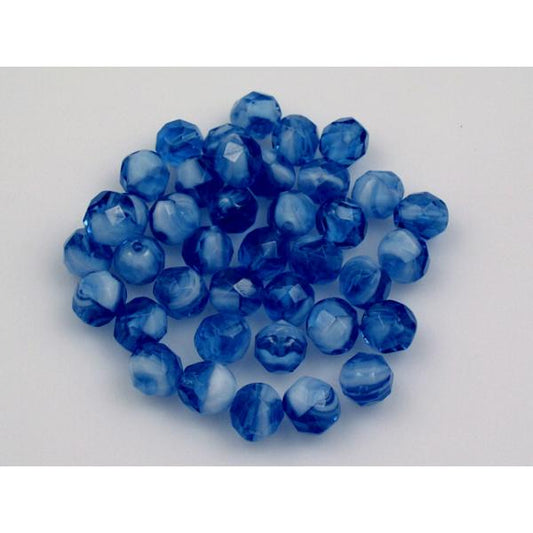 Fire Polished Faceted Beads Round 8 mm, Mixed Colors Blue White (), Bohemia Crystal Glass, Czechia 15119001