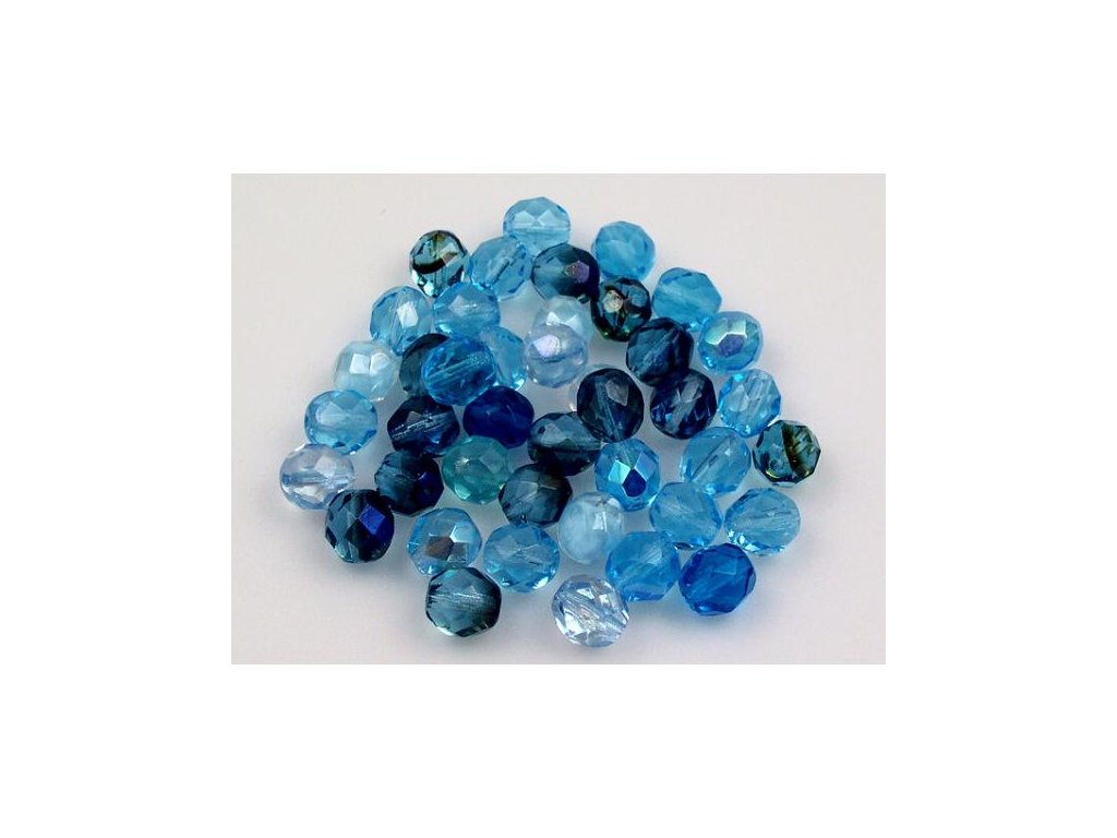 Fire Polished Faceted Beads Round Aqua Blue Mix Glass Czech Republic