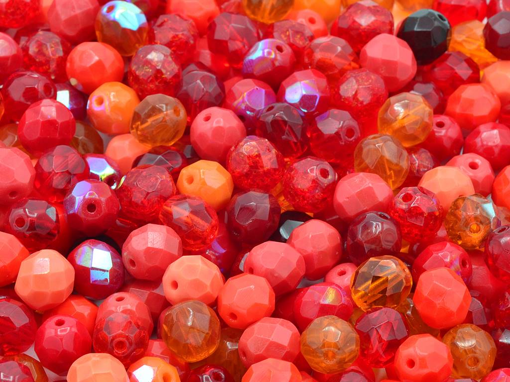 Fire Polished Faceted Beads Round 8 mm, Mixed Colors Red (), Bohemia Crystal Glass, Czechia 15119001