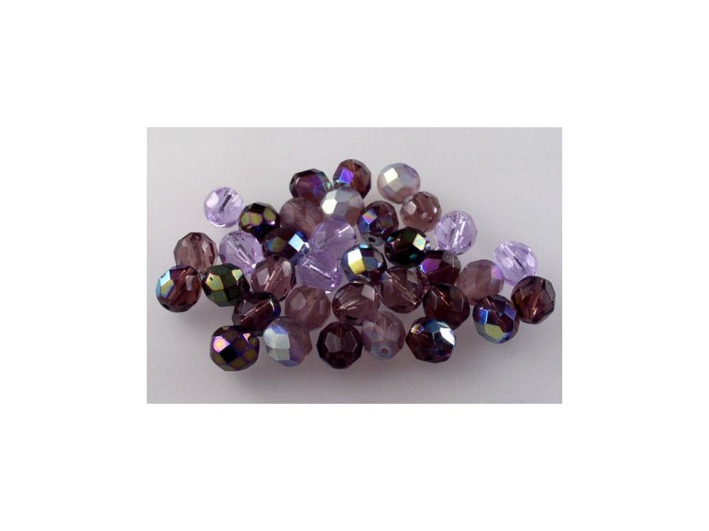 Fire Polished Faceted Beads Round Purple Mix Glass Czech Republic