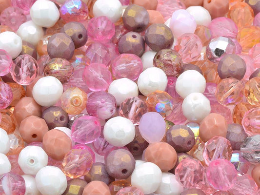 Faceted Round Fire Polished Beads, Mixed Colors Ruzovy (MIX-RUZOVY), Glass, Czech Republic
