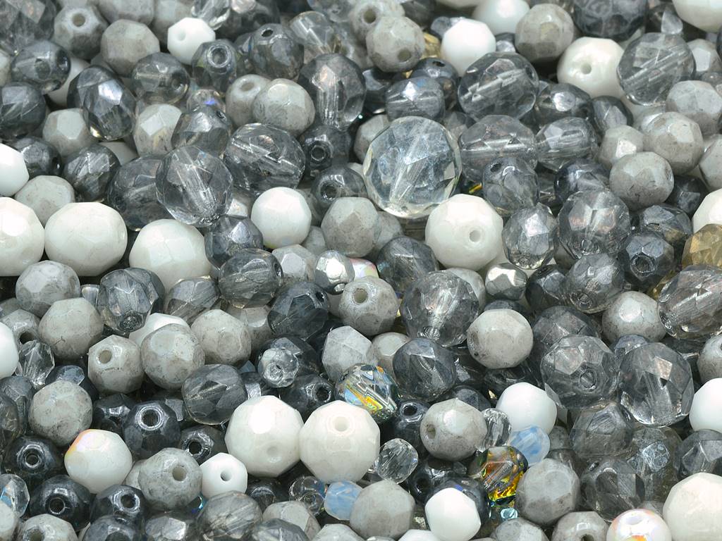 Fire Polished Faceted Beads Round Mix, Gray (), Bohemia Crystal Glass, Czechia 15119001