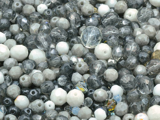 Fire Polished Faceted Beads Round Mix, Gray (), Bohemia Crystal Glass, Czechia 15119001
