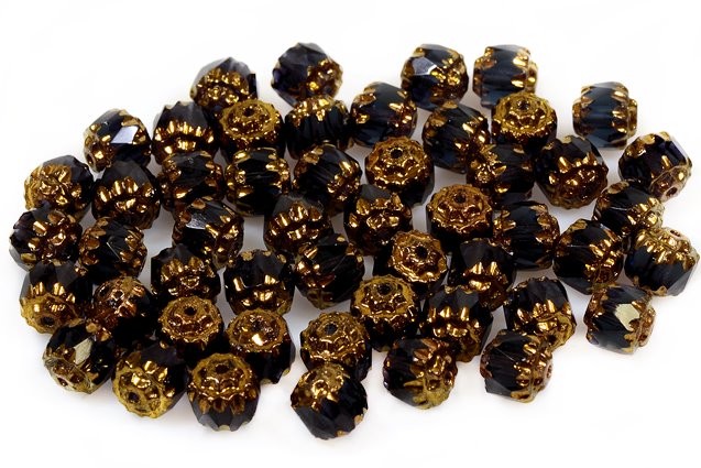Cathedral Faceted Fire Polished Beads, Transparent Dark Blue 91434 (30330-91434), Glass, Czech Republic