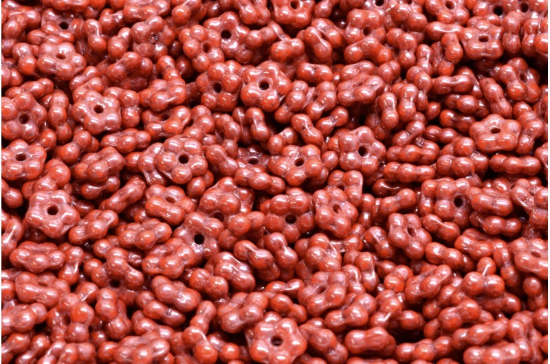 Forget Me Not Beads, Red Terracotta Blue (93180-15464), Glass, Czech Republic