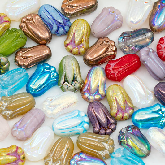Tulip Bud Flower Glass Beads for Jewelry Making, Czech Republic, 12 x 8 mm, Mixed Colors