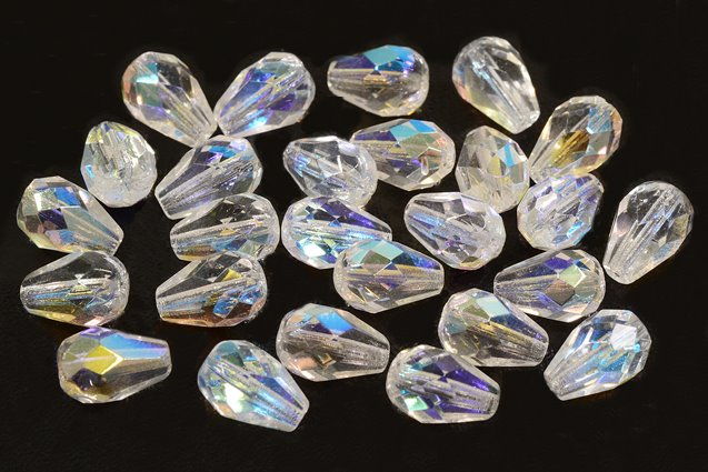 Fire Polished Faceted Beads Teardrop, Crystal Ab (00030-28701), Glass, Czech Republic