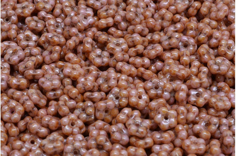 忘れな草ビーズ、白オレンジピンク光沢斑点（02010-65307）、ガラス、チェコ共和国