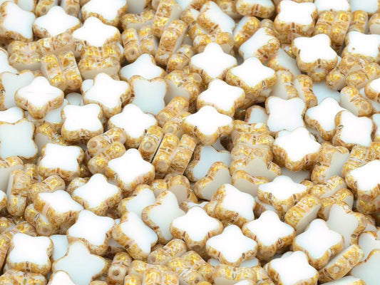 Table Cut Cross Beads, Chalk White Marble Red Brown (03000-15422), Glass, Czech Republic