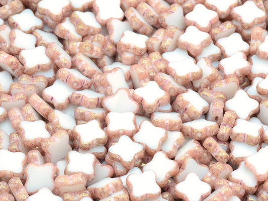 Table Cut Cross Beads, Chalk White Marble Violet (03000-15423), Glass, Czech Republic