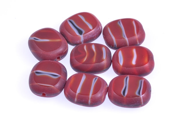 Table Cut Rounded Rectange Beads, Striped Dark Red (26907), Glass, Czech Republic