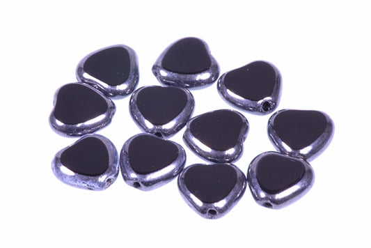 Table Cut Heart Beads, Black Hematite (23980-14400), Glass, Czech Republic