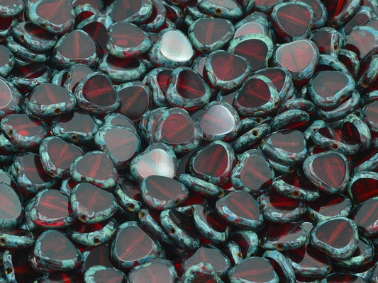 桌切心形珠，红宝石色石灰华（90080-86800），玻璃，捷克共和国