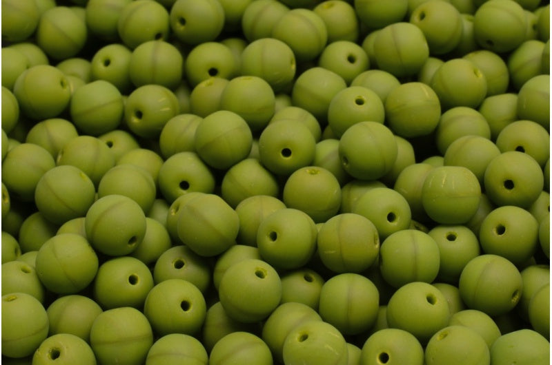 Round Druck Beads, Green Matte (53420-84100), Glass, Czech Republic
