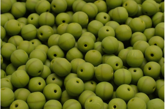 Round Druck Beads, Green Matte (53420-84100), Glass, Czech Republic