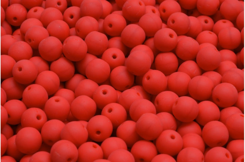 Round Druck Beads, Opaque Red Matte (93200-84100), Glass, Czech Republic