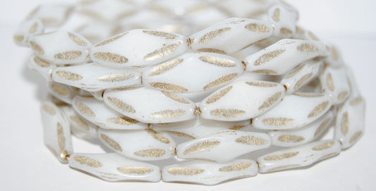 Faceted Oval With Star Pressed Glass Beads, White Gold Lined (2510-02010-54202), Glass, Czech Republic ~ STRANDED