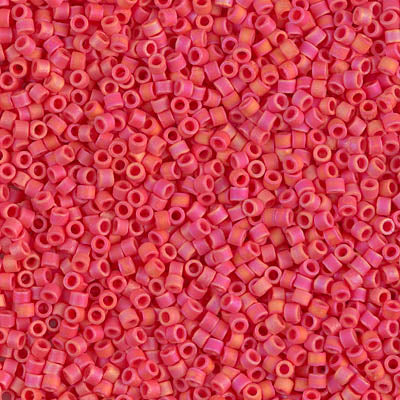 MIYUKI Delica Rocailles Seed Beads, Opaque Cranberry Ab Matted (DB0873), Glass, Japan