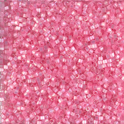 MIYUKI Delica Rocailles Seed Beads, Silk Inside Dyed Lt. Carnation Ab (DB1875), Glass, Japan