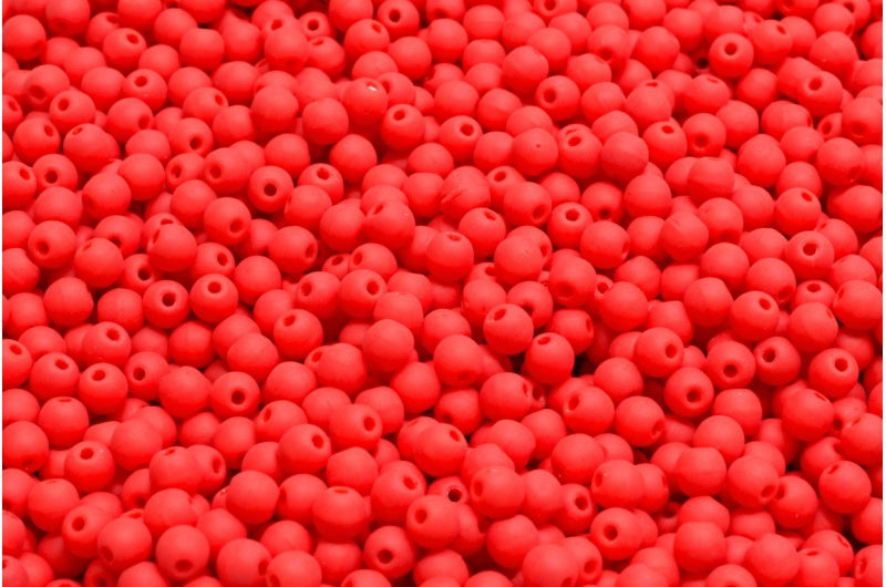 Round Druck Beads, Opaque Red Matte (93200-84100), Glass, Czech Republic