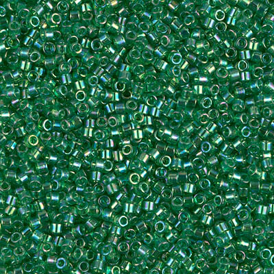 MIYUKI Delica Rocailles Seed Beads, Transp Green Ab (DB0152), Glass, Japan
