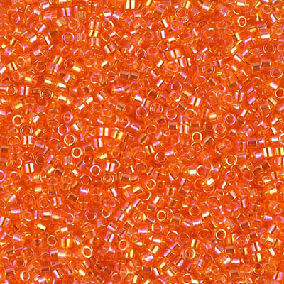 MIYUKI Delica Rocailles Seed Beads, Transp Tangerine  Ab (DB0151), Glass, Japan