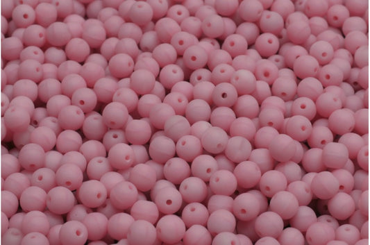 Round Druck Beads, Opaque Pink Matte (73010-84100), Glass, Czech Republic