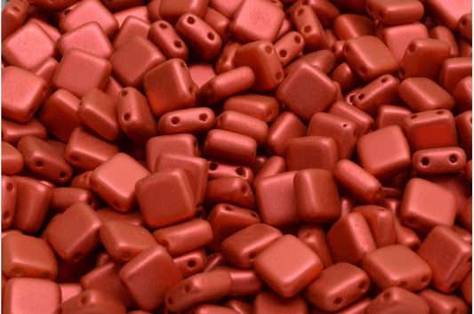 2-Holes Pressed Tile Beads, White Lava Red (02010-01890), Glass, Czech Republic