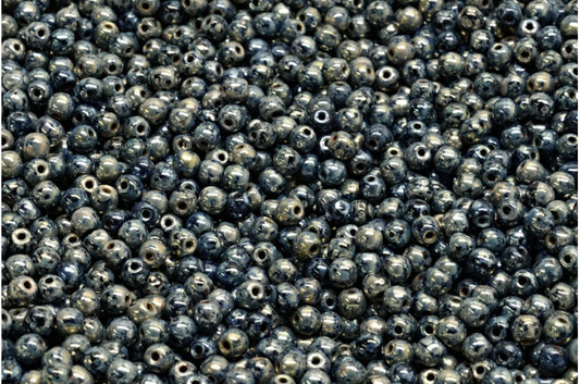 ラウンドドラックビーズ、ブラックピカソ（23980-43400）、ガラス、チェコ共和国