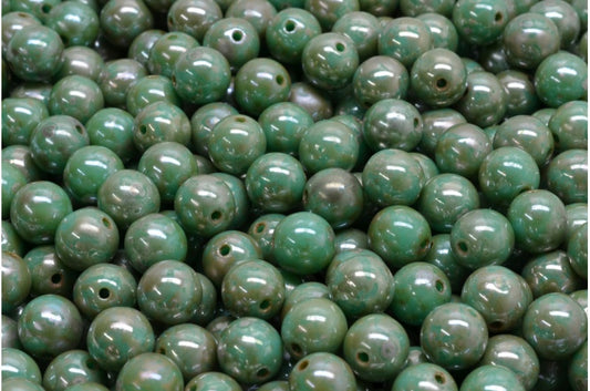 OUTLET 10 grams Round Druck Beads, 6 x 6 mm, Turquoise Picasso (63130-43400), Glass, Czech Republic