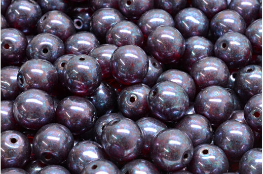 Round Druck Beads, Ruby Red Nebula (90080-15001), Glass, Czech Republic